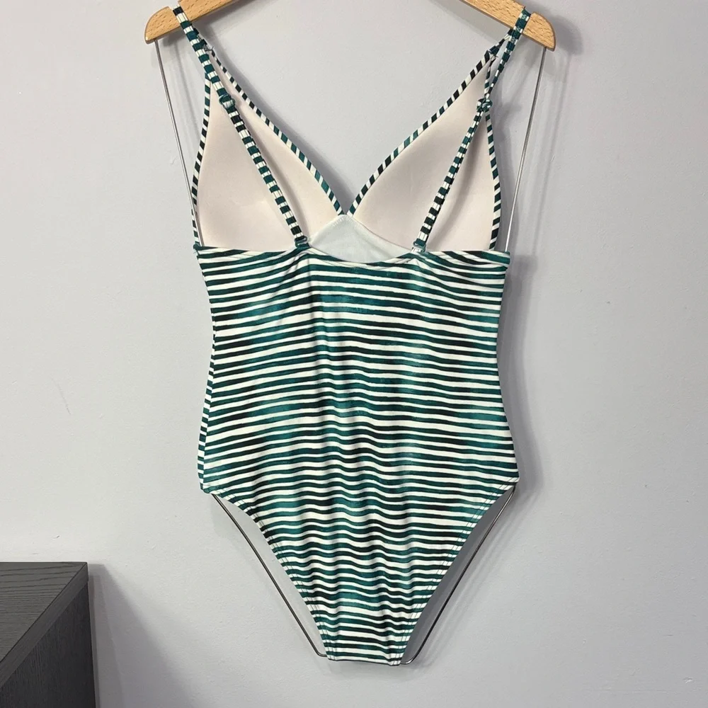 Naturana One Piece Swimsuit Striped Teal White - Picture 3 of 10